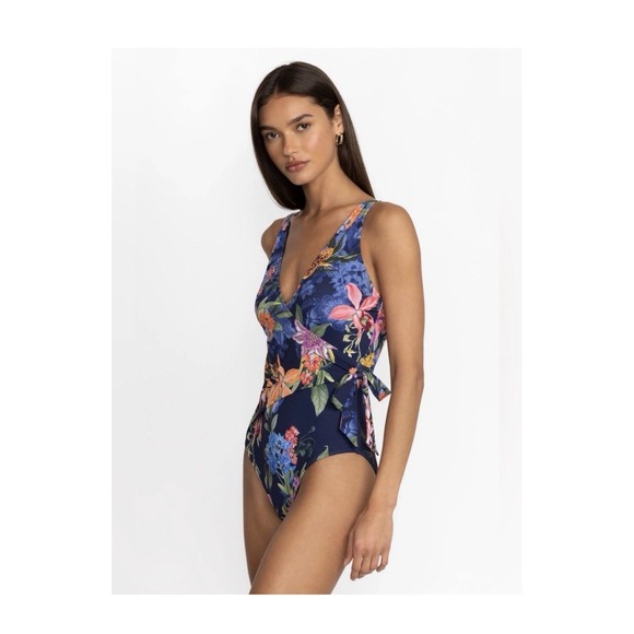 Johnny Was Other - Johnny Was wrap one piece women's swimsuit size Medium Tropical Floral Navy